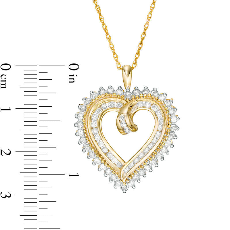 1 CT. T.W. Natural Diamond Sunburst Heart Pendant in 10K Yellow Gold