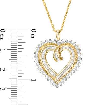 1 CT. T.W. Natural Diamond Sunburst Heart Pendant in 10K Yellow Gold