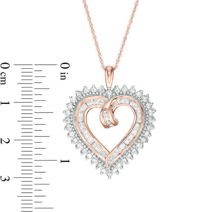 1 CT. T.W. Natural Diamond Sunburst Heart Pendant in 10K Rose Gold
