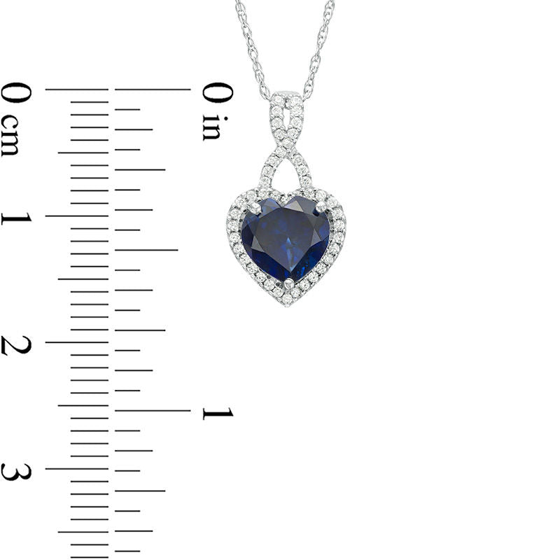 7.0mm Heart-Shaped Lab-Created Blue Sapphire and 0.17 CT. T.W. Diamond Frame Twist Pendant in 10K White Gold