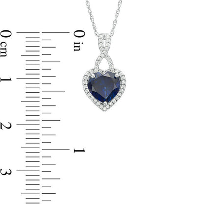7.0mm Heart-Shaped Lab-Created Blue Sapphire and 0.17 CT. T.W. Diamond Frame Twist Pendant in 10K White Gold
