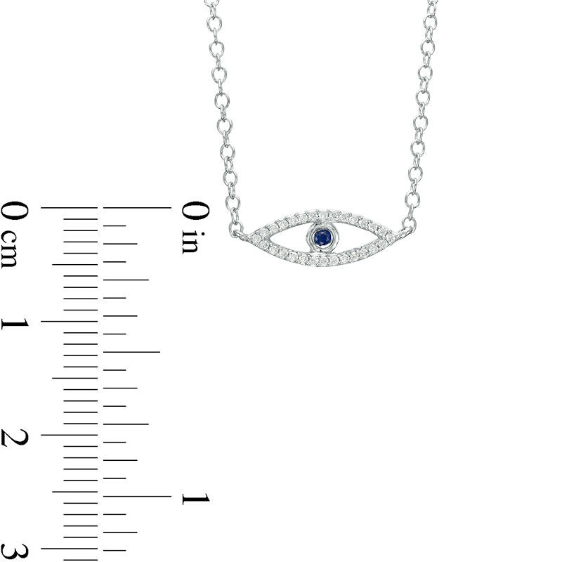 Lab-Created Blue Sapphire and 0.07 CT. T.W. Diamond Evil Eye Necklace in Sterling Silver