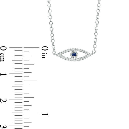 Lab-Created Blue Sapphire and 0.07 CT. T.W. Diamond Evil Eye Necklace in Sterling Silver