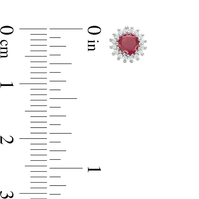 4.0mm Lab-Created Ruby and 0.13 CT. T.W. Diamond Sunburst Stud Earrings in 10K White Gold