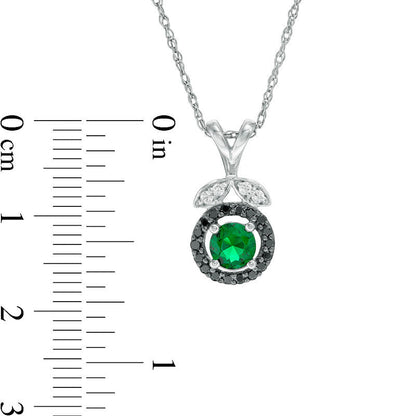 5.0mm Lab-Created Emerald and 0.13 CT. T.W. Enhanced Black and White Diamond Leaf Top Pendant in Sterling Silver