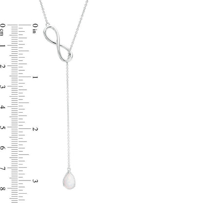 Pear-Shaped Lab-Created Opal Infinity Lariat Necklace in Sterling Silver - 20