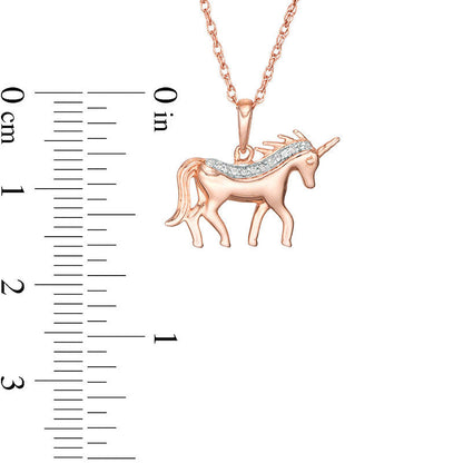 Natural Diamond Accent Unicorn Pendant in 10K Rose Gold