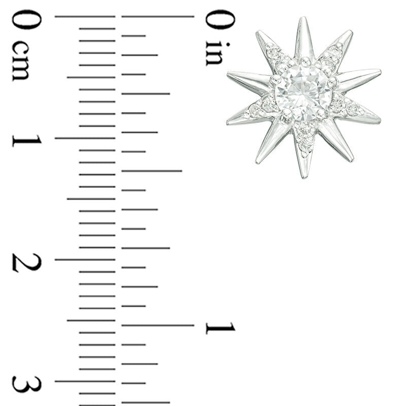 4.5mm Lab-Created White Sapphire and 0.17 CT. T.W. Diamond Sunburst Stud Earrings in 10K White Gold