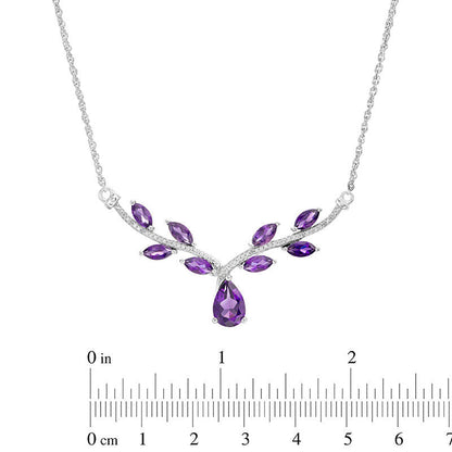 Amethyst and 0.1 CT. T.W. Natural Diamond Chevron Vine Necklace in Sterling Silver