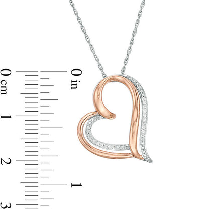 0.05 CT. T.W. Natural Diamond Tilted Double Heart Pendant in Sterling Silver and 10K Rose Gold