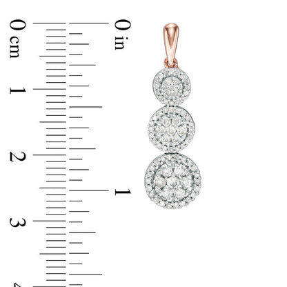 1 CT. T.W. Composite Diamond Frame Three-Stone Drop Earrings in 10K Rose Gold