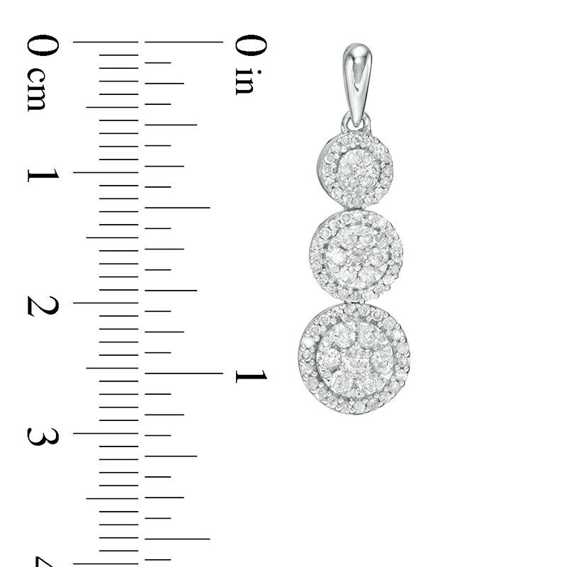 1 CT. T.W. Composite Diamond Frame Three-Stone Drop Earrings in 10K White Gold