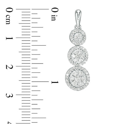1 CT. T.W. Composite Diamond Frame Three-Stone Drop Earrings in 10K White Gold