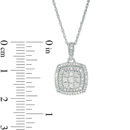 0.38 CT. T.W. Composite Natural Diamond Double Cushion Frame Pendant in 10K White Gold