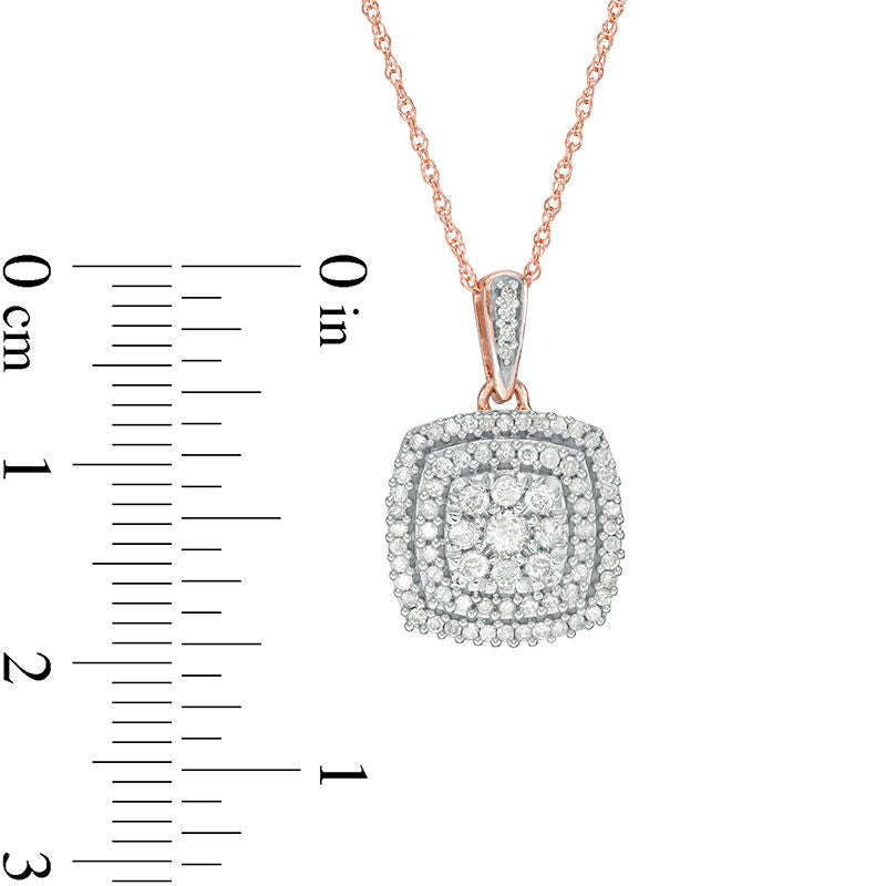 0.38 CT. T.W. Composite Natural Diamond Double Cushion Frame Pendant in 10K Rose Gold