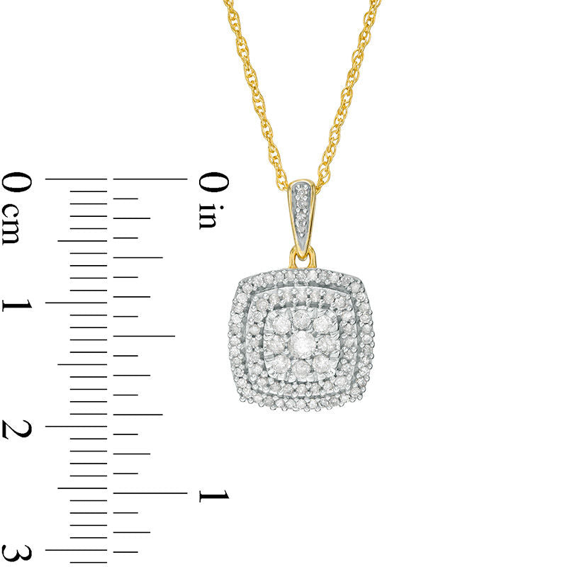 0.38 CT. T.W. Composite Natural Diamond Double Cushion Frame Pendant in 10K Yellow Gold