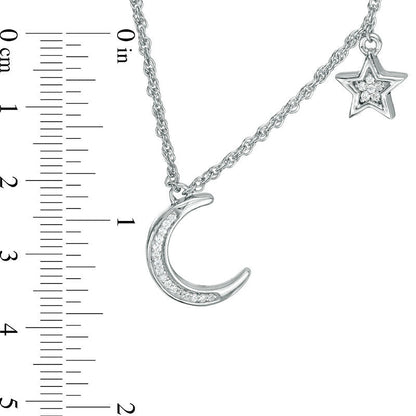 0.07 CT. T.W. Natural Diamond Crescent Moon and Star Necklace in Sterling Silver