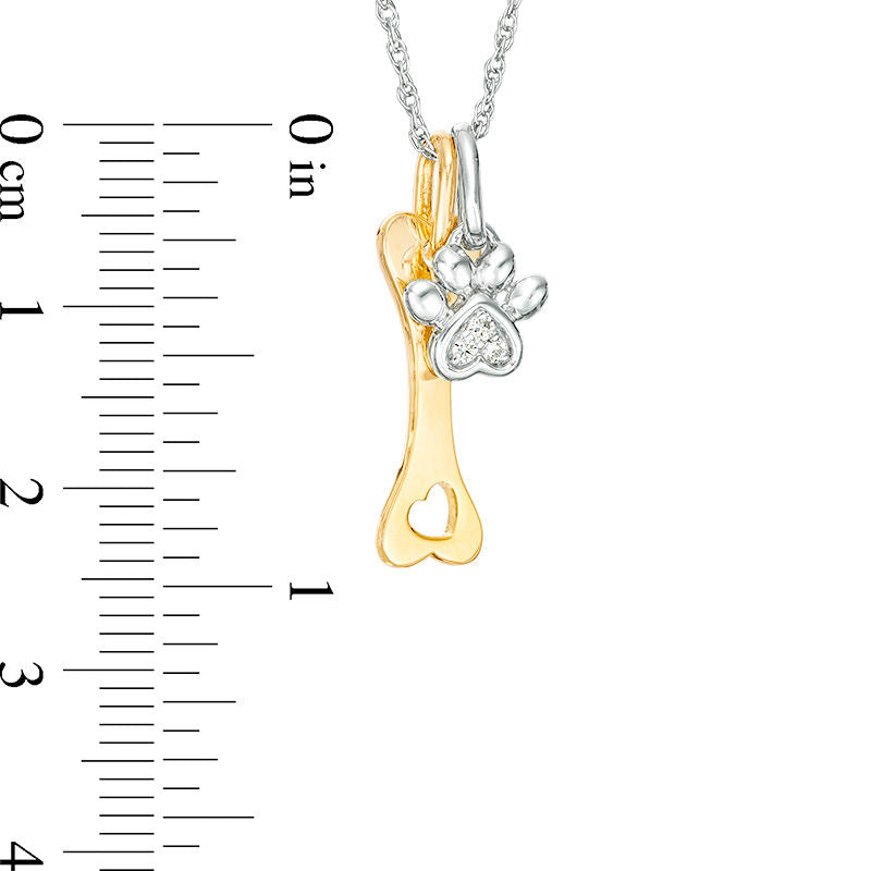 Natural Diamond Accent Paw Print and Dog Bone Pendant in Sterling Silver and 14K Gold Plate