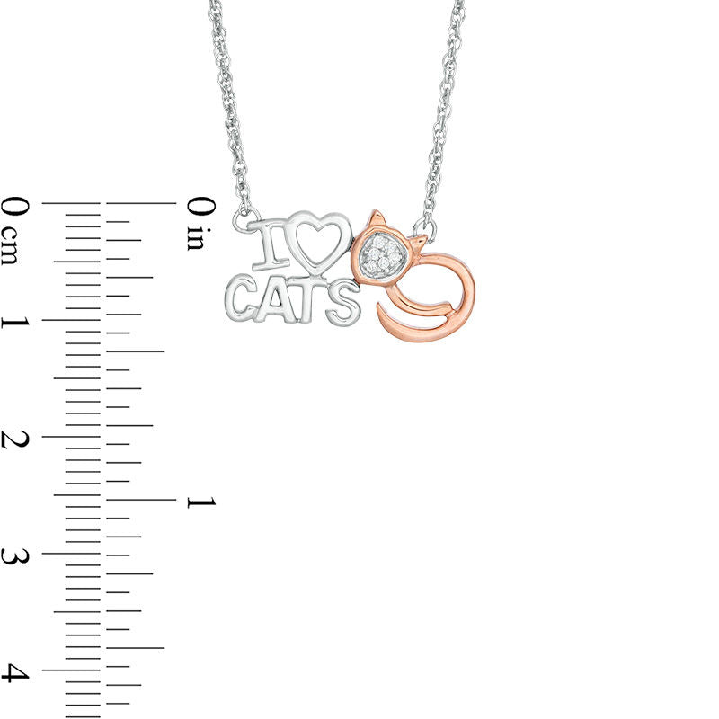 Natural Diamond Accent I Heart CATS" Necklace in Sterling Silver and 10K Rose Gold - 17.5""