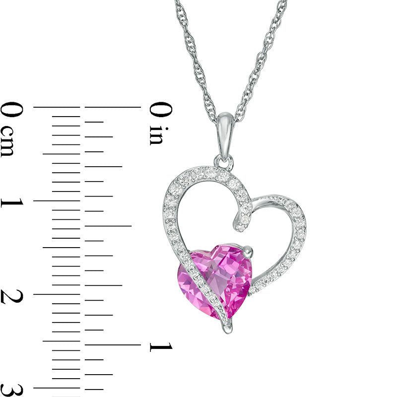 8.0mm Lab-Created Pink and White Sapphire Tilted Heart Pendant in Sterling Silver