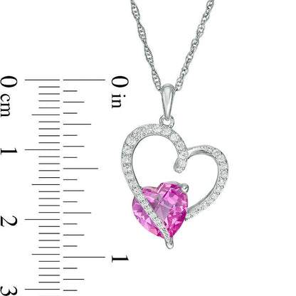 8.0mm Lab-Created Pink and White Sapphire Tilted Heart Pendant in Sterling Silver