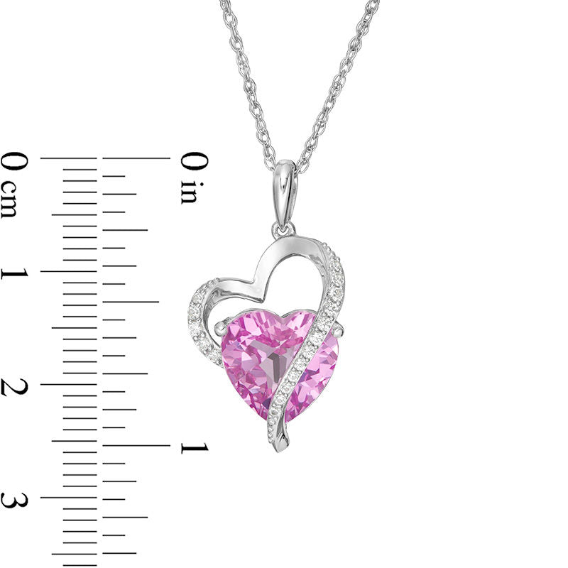 10.0mm Lab-Created Pink and White Sapphire Abstract Heart Pendant in Sterling Silver