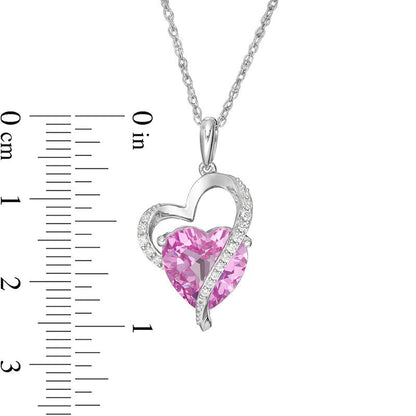10.0mm Lab-Created Pink and White Sapphire Abstract Heart Pendant in Sterling Silver
