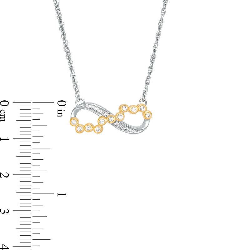 0.17 CT. T.W. Scattered Natural Diamond Sideways Infinity Necklace in 10K Two-Tone Gold