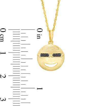 Enhanced Black Natural Diamond Accent Smiley Face with Sunglasses Pendant in Sterling Silver with 14K Gold Plate