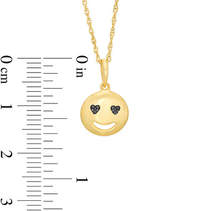 Enhanced Black Natural Diamond Accent Smiley Face with Heart-Eyes Pendant in Sterling Silver with 14K Gold Plate