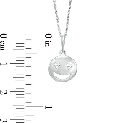 Natural Diamond Accent Smiley Face with Heart-Eyes Pendant in Sterling Silver