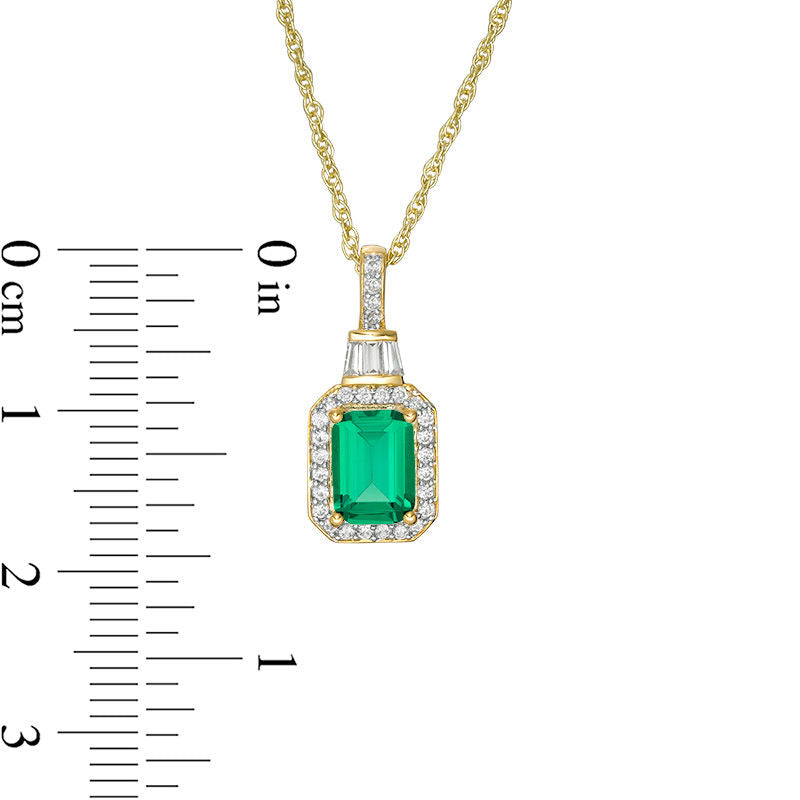 Emerald-Cut Lab-Created Emerald and 0.2 CT. T.W. Diamond Frame Pendant in 10K Yellow Gold