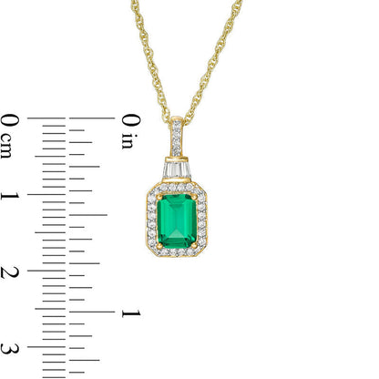 Emerald-Cut Lab-Created Emerald and 0.2 CT. T.W. Diamond Frame Pendant in 10K Yellow Gold