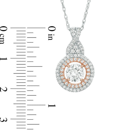 6.0mm Lab-Created White Sapphire Double Frame Twist Pendant in Sterling Silver with 14K Rose Gold Plate