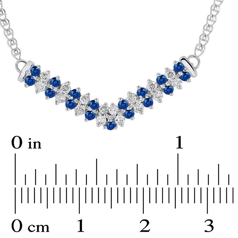 Alternating Blue Sapphire and 0.33 CT. T.W. Natural Diamond Double Row Chevron Necklace in 14K White Gold - 17.25