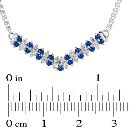 Alternating Blue Sapphire and 0.33 CT. T.W. Natural Diamond Double Row Chevron Necklace in 14K White Gold - 17.25