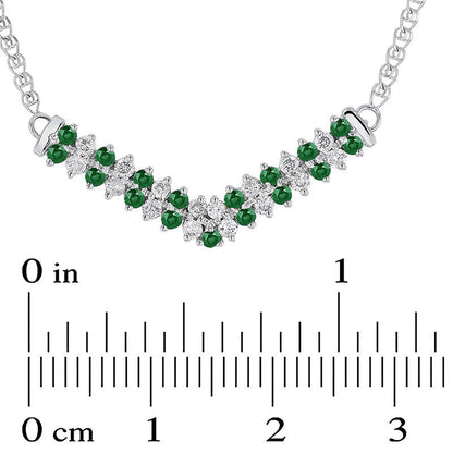Alternating Emerald and 0.33 CT. T.W. Natural Diamond Double Row Chevron Necklace in 14K White Gold - 17.25