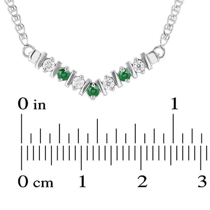 Emerald and 0.13 CT. T.W. Natural Diamond V" Necklace in 14K White Gold - 17""