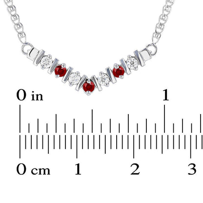 Ruby and 0.13 CT. T.W. Natural Diamond V" Necklace in 14K White Gold - 17""