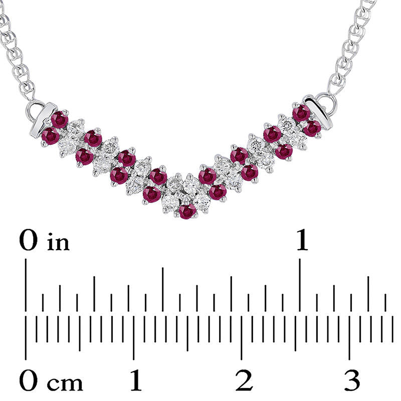 Alternating Ruby and 0.33 CT. T.W. Natural Diamond Double Row Chevron Necklace in 14K White Gold - 17.25