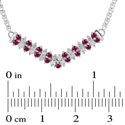 Alternating Ruby and 0.33 CT. T.W. Natural Diamond Double Row Chevron Necklace in 14K White Gold - 17.25