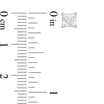 1 CT. T.W. Certified Princess-Cut Diamond Solitaire Stud Earrings in 14K White Gold (I/I1)