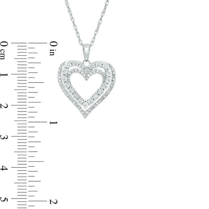 0.2 CT. T.W. Natural Diamond Multi-Row Heart Pendant in Sterling Silver