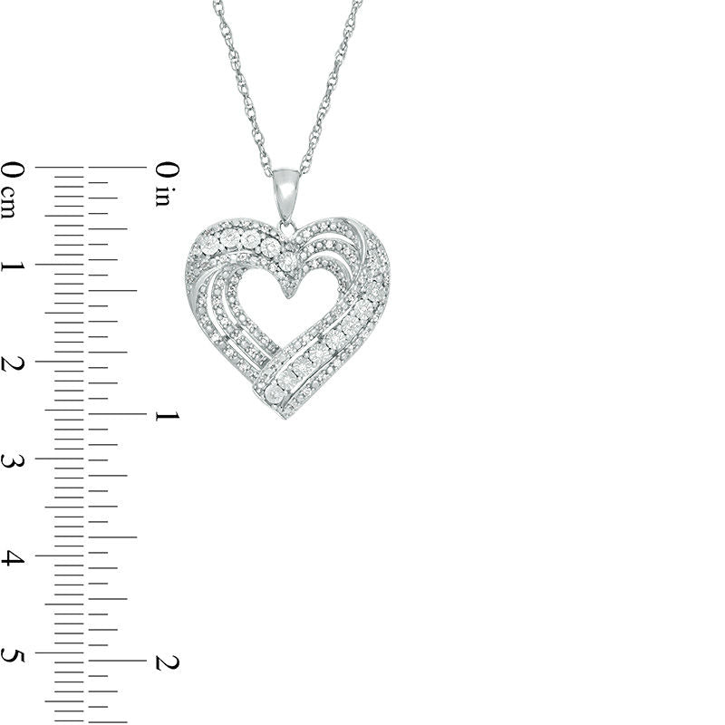0.2 CT. T.W. Natural Diamond Layered Heart Pendant in Sterling Silver