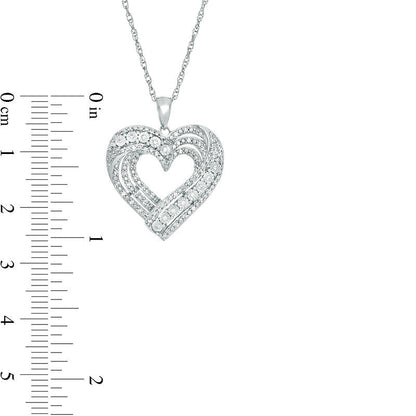 0.2 CT. T.W. Natural Diamond Layered Heart Pendant in Sterling Silver