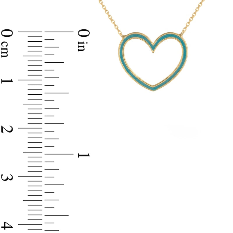 Blue Enamel Heart Outline Necklace in 14K Gold