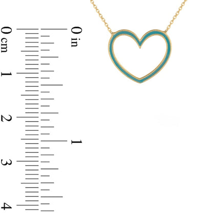 Blue Enamel Heart Outline Necklace in 14K Gold
