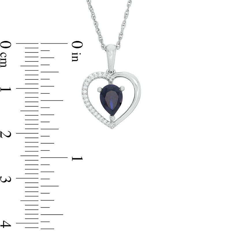 Pear-Shaped Lab-Created Blue Sapphire and 0.05 CT. T.W. Diamond Heart Pendant in Sterling Silver