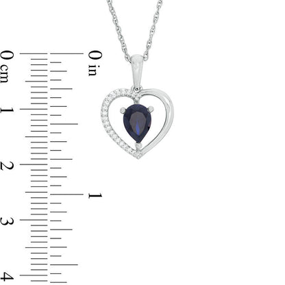 Pear-Shaped Lab-Created Blue Sapphire and 0.05 CT. T.W. Diamond Heart Pendant in Sterling Silver