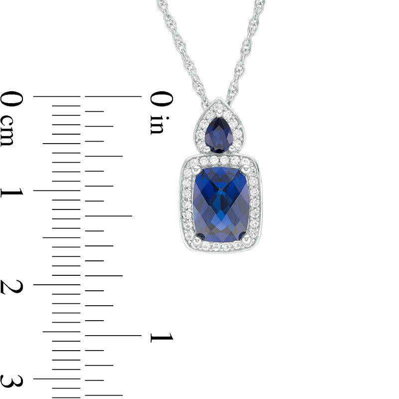 Cushion-Cut Lab-Created Blue and White Sapphire Frame Pendant in Sterling Silver